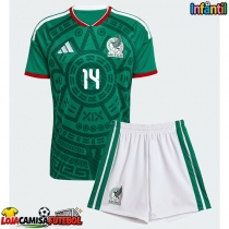 Camisa de Futebol México Erick Sanchez #14 Equipamento Principal Infantil Mundo 2026 Manga Curta (+ Calças curtas)